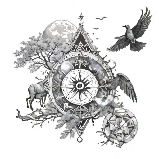 Combine symbols of sky tengri with elements of nature in a tattoo design paying homage to Turkish history before Islam, with a subtle inclusion of the kurt tattoo design idea