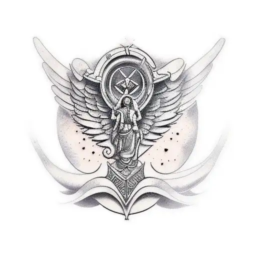 Wing in the style of carved Greek sculpture tattoo design idea