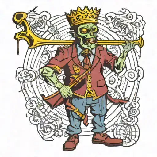 trombone drum major zombie king with crown  tattoo design idea