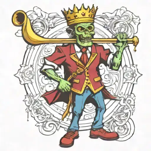 trombone drum major zombie king with crown  tattoo design idea