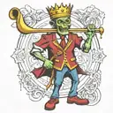 trombone drum major zombie king with crown  tattoo design idea