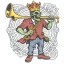 trombone drum major zombie king with crown  tattoo design idea