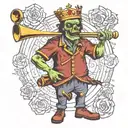 trombone drum major zombie king with crown  tattoo design idea
