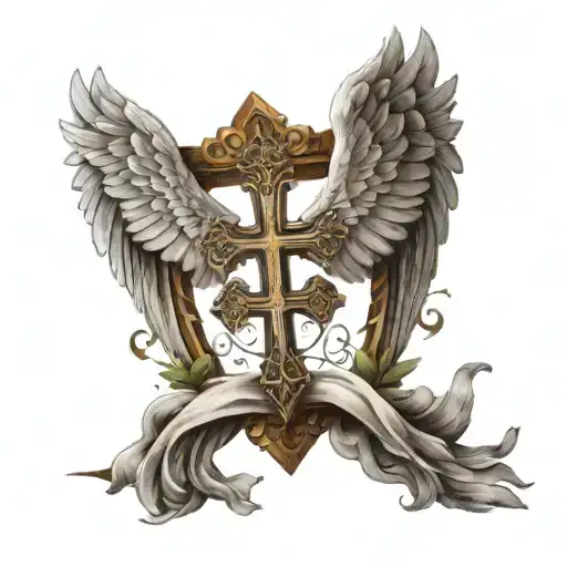 Angel wings with a cross creaapy tattoo design idea