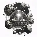 Dyson sphere floating among planets tattoo design idea