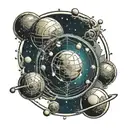 Dyson sphere floating among planets tattoo design idea