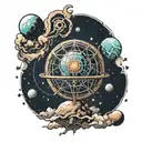 Dyson sphere floating among planets tattoo design idea