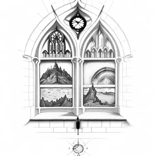 cathedral windows, timeclock tattoo design idea