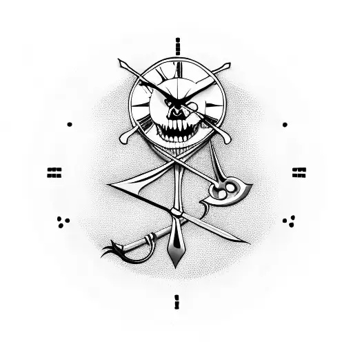 a clock face with the grim reaper face in front of it holding a scythe  tattoo design idea