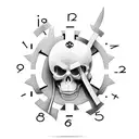 a clock face with the grim reaper face in front of it holding a scythe  tattoo design idea