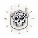 a clock face with the grim reaper face in front of it holding a scythe  tattoo design idea
