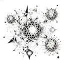 Mathematical fractals morphing into atomic structures tattoo design idea