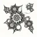 Mathematical fractals morphing into atomic structures tattoo design idea