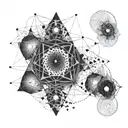 Mathematical fractals morphing into atomic structures tattoo design idea