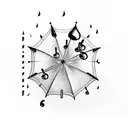 An umbrella with raindrops forming musical symbols tattoo design idea