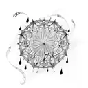 An umbrella with raindrops forming musical symbols tattoo design idea