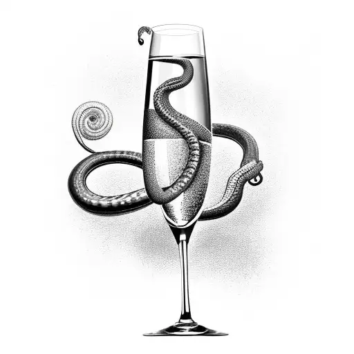 Champagne glass + snake, black & white tattoo design idea