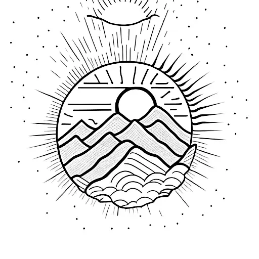 mountain with sun rising above it in the middle dads name, birth and death date, on the bottom mountain with moon rising tattoo design idea