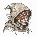 scrawny boy in hoodie with eyeball pattern tattoo design idea