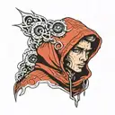 scrawny boy in hoodie with eyeball pattern tattoo design idea