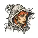 scrawny boy in hoodie with eyeball pattern tattoo design idea