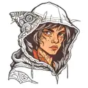 scrawny boy in hoodie with eyeball pattern tattoo design idea