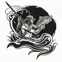 a hieroglyphic of a Native American man fishing in the water with a spear.  tattoo design idea