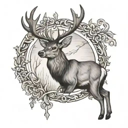 deer with wooden cross  tattoo design idea