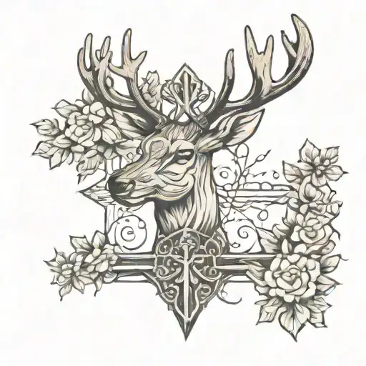 deer with wooden cross  tattoo design idea
