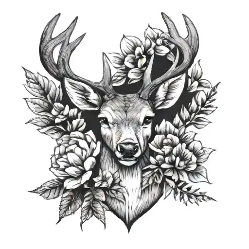 deer with a cross and flowers  tattoo design idea