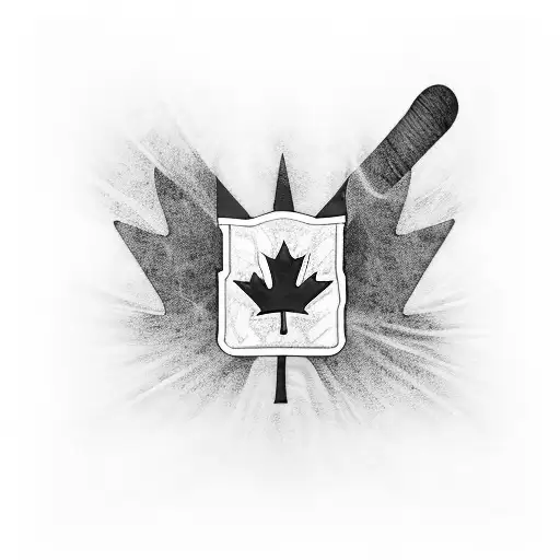 A Hockey player with the canadian flag on his jersey skating on a pond in the mountains of Canada tattoo design idea