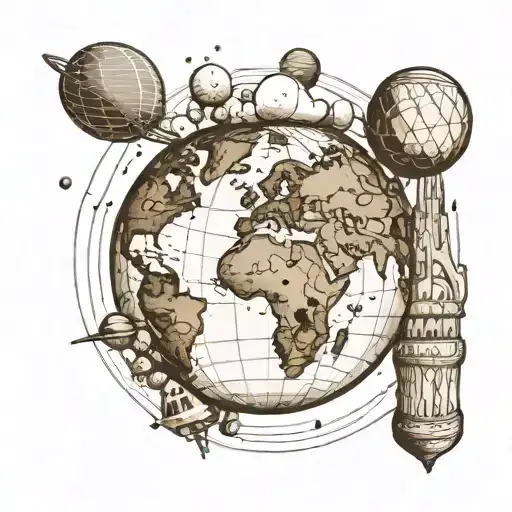a drawing that shows the earth from space. in this drawing there will be skyscrapers rising from the earth and all of th tattoo design idea