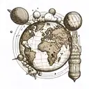 a drawing that shows the earth from space. in this drawing there will be skyscrapers rising from the earth and all of th tattoo design idea