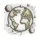 a drawing that shows the earth from space. in this drawing there will be skyscrapers rising from the earth and all of th tattoo design idea