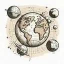 a drawing that shows the earth from space. in this drawing there will be skyscrapers rising from the earth and all of th tattoo design idea