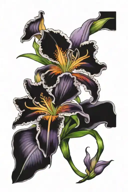 purple Iris and stargazer lilly flowers tattoo design idea