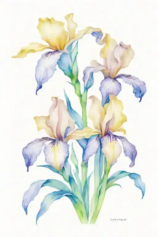purple Iris and stargazer lilly flowers tattoo design idea