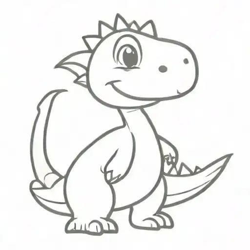 cartoon cute dinosaur wearing a t-shirt facing forward tattoo design idea
