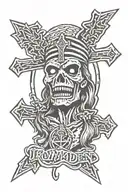 iron maiden with cross made tattoo design idea