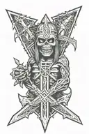 iron maiden with cross made tattoo design idea