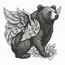 Bear and fairy wings tattoo design idea