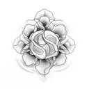 5 flowers with mountain laid out similar to a ying yang tattoo design idea