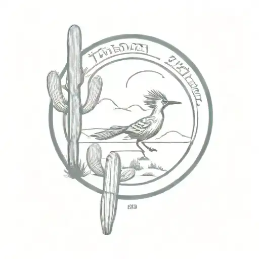yucca plant, road runner cactuses and pueblos inside  a Zia symbol tattoo design idea