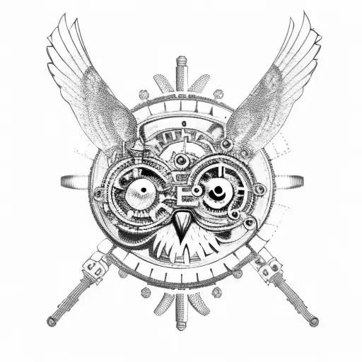 Steampunk owl with gears and cogs tattoo design idea