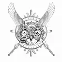 Steampunk owl with gears and cogs tattoo design idea