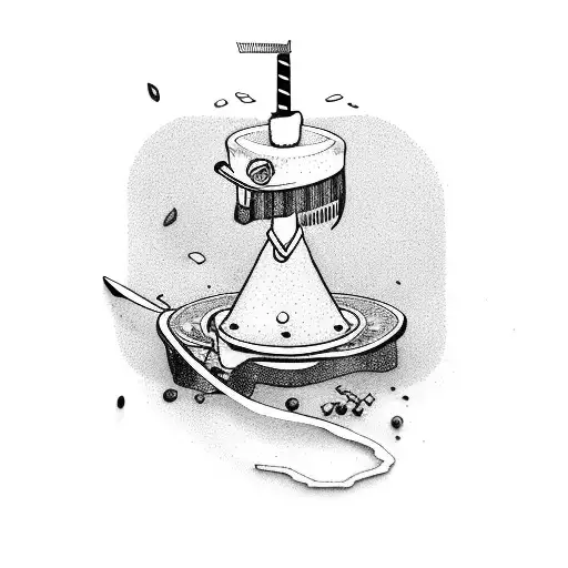 A barber pole and a spool of thread merging together tattoo design idea