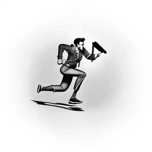 A running silhouette with a barber's comb and a sewing machine incorporated into the design tattoo design idea