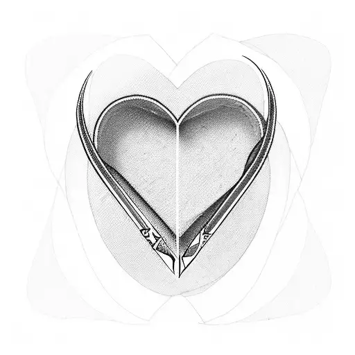 A pair of scissors and a sewing needle intertwining to form a heart shape tattoo design idea