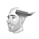 A running silhouette with a barber's comb and a sewing machine incorporated into the design tattoo design idea