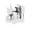 A running silhouette with a barber's comb and a sewing machine incorporated into the design tattoo design idea